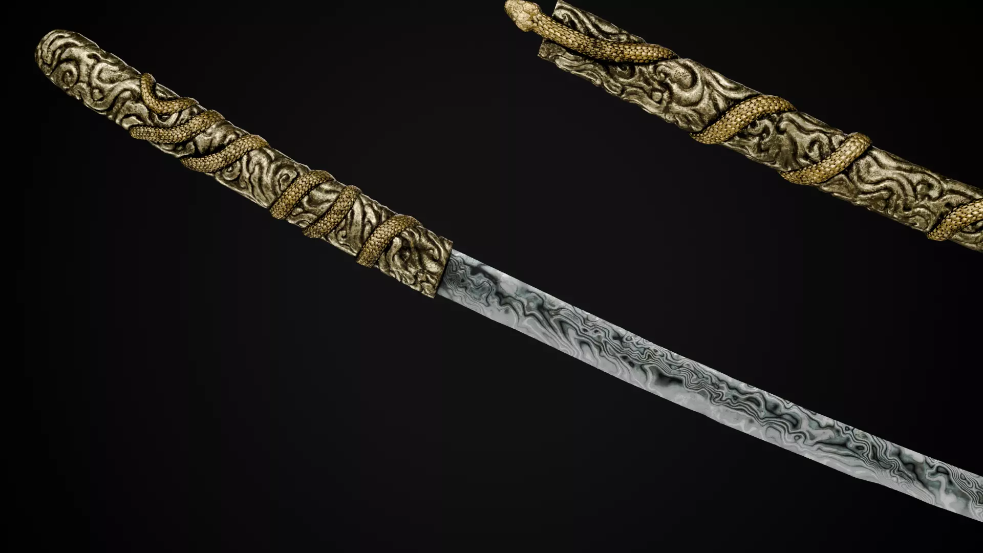 Snake Katana - Japanese Fantasy swords - Game ready 3D model Low-poly 3D model_6