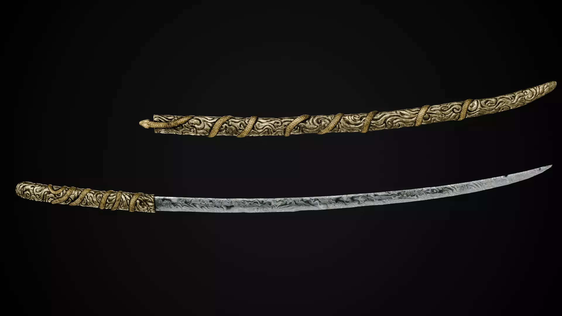 Snake Katana - Japanese Fantasy swords - Game ready 3D model Low-poly 3D model_16