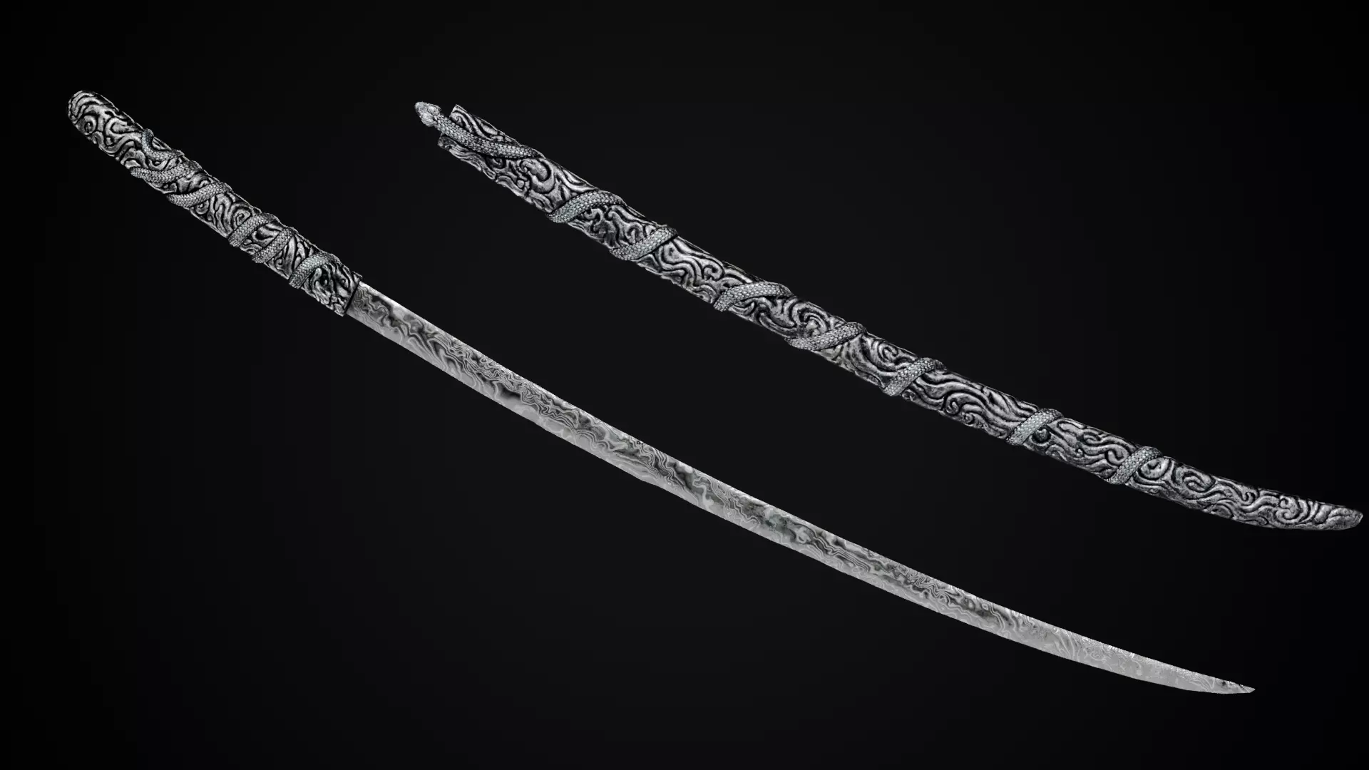 Snake Katana - Japanese Fantasy swords - Game ready 3D model Low-poly 3D model_18