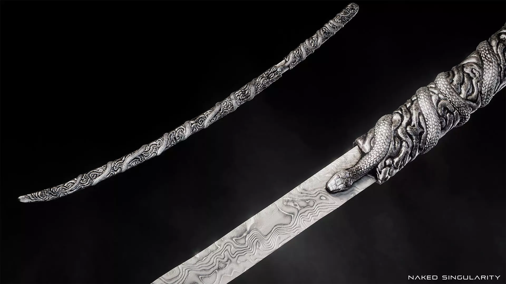 Snake Katana - Japanese Fantasy swords - Game ready 3D model Low-poly 3D model_2