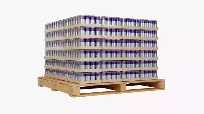 Wooden Pallet with Grape Soda Cans 3D model 5