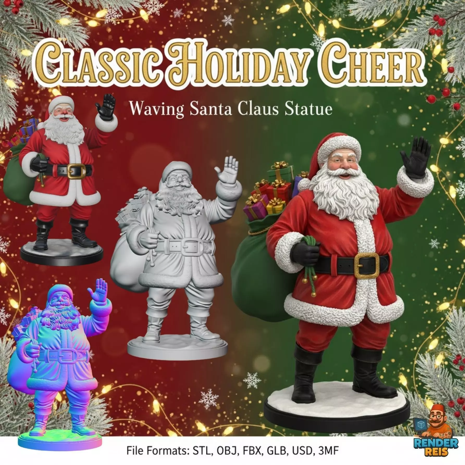 Classic Holiday Cheer  Waving Santa Claus Statue 3D print model_0