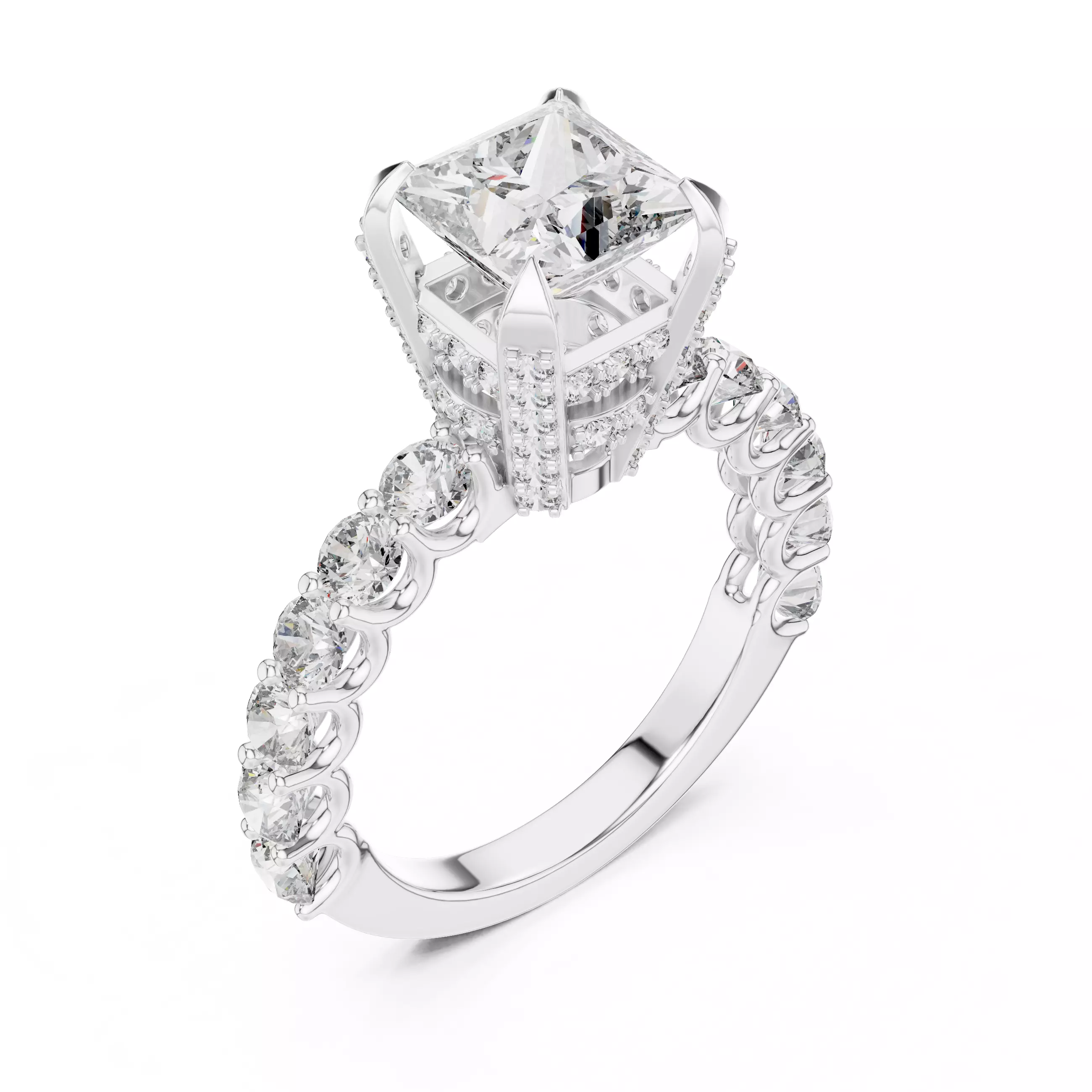 Princess Diamond Solitaire Ring 3D print model_4
