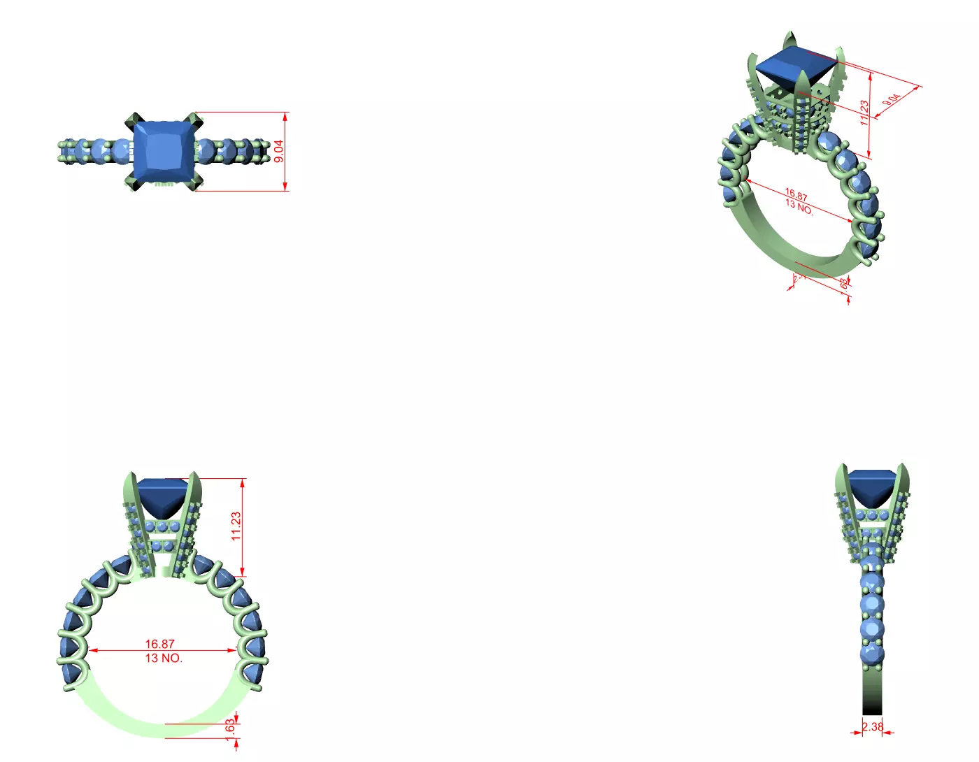 Princess Diamond Solitaire Ring 3D print model_7