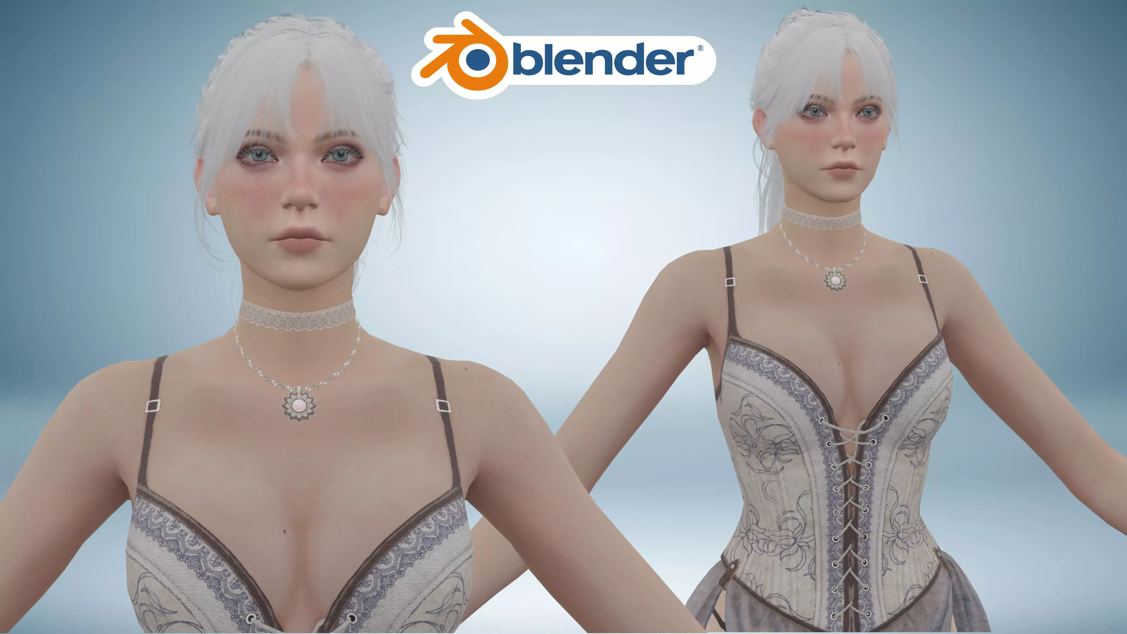 Realistic Medieval Goth Female Character Low-poly 3D model_2