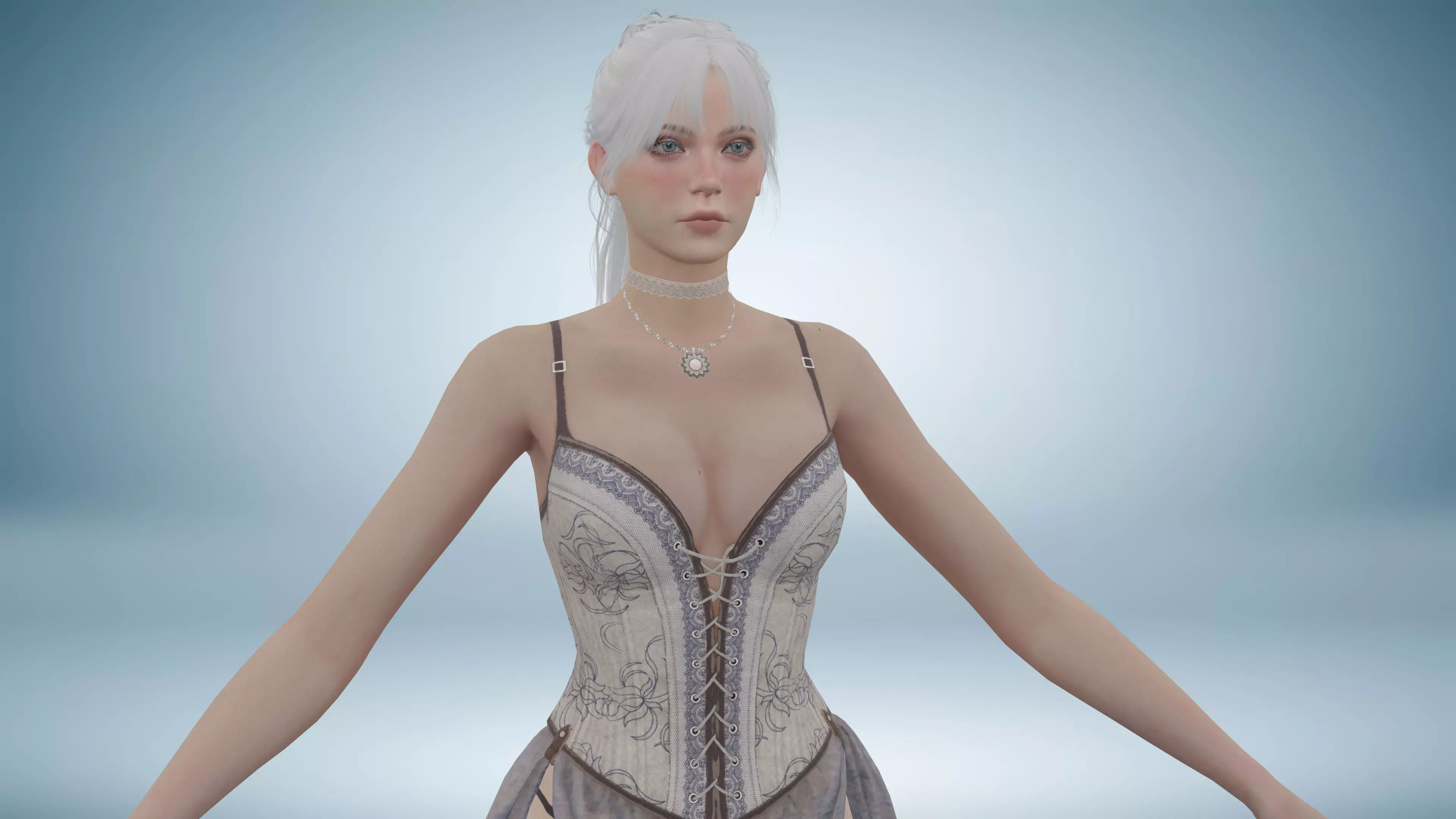 Realistic Medieval Goth Female Character Low-poly 3D model_4