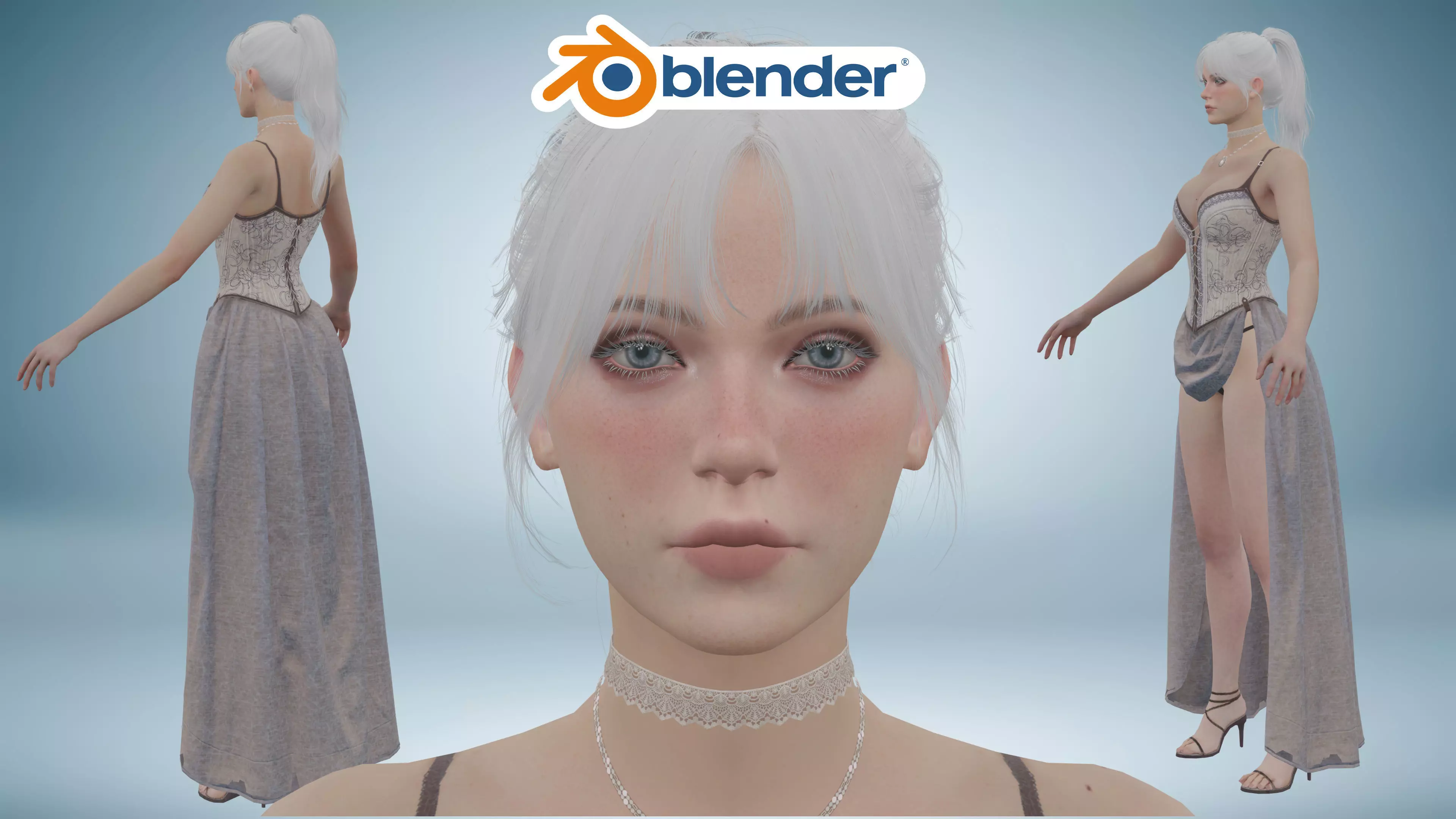 Realistic Medieval Goth Female Character Low-poly 3D model_0