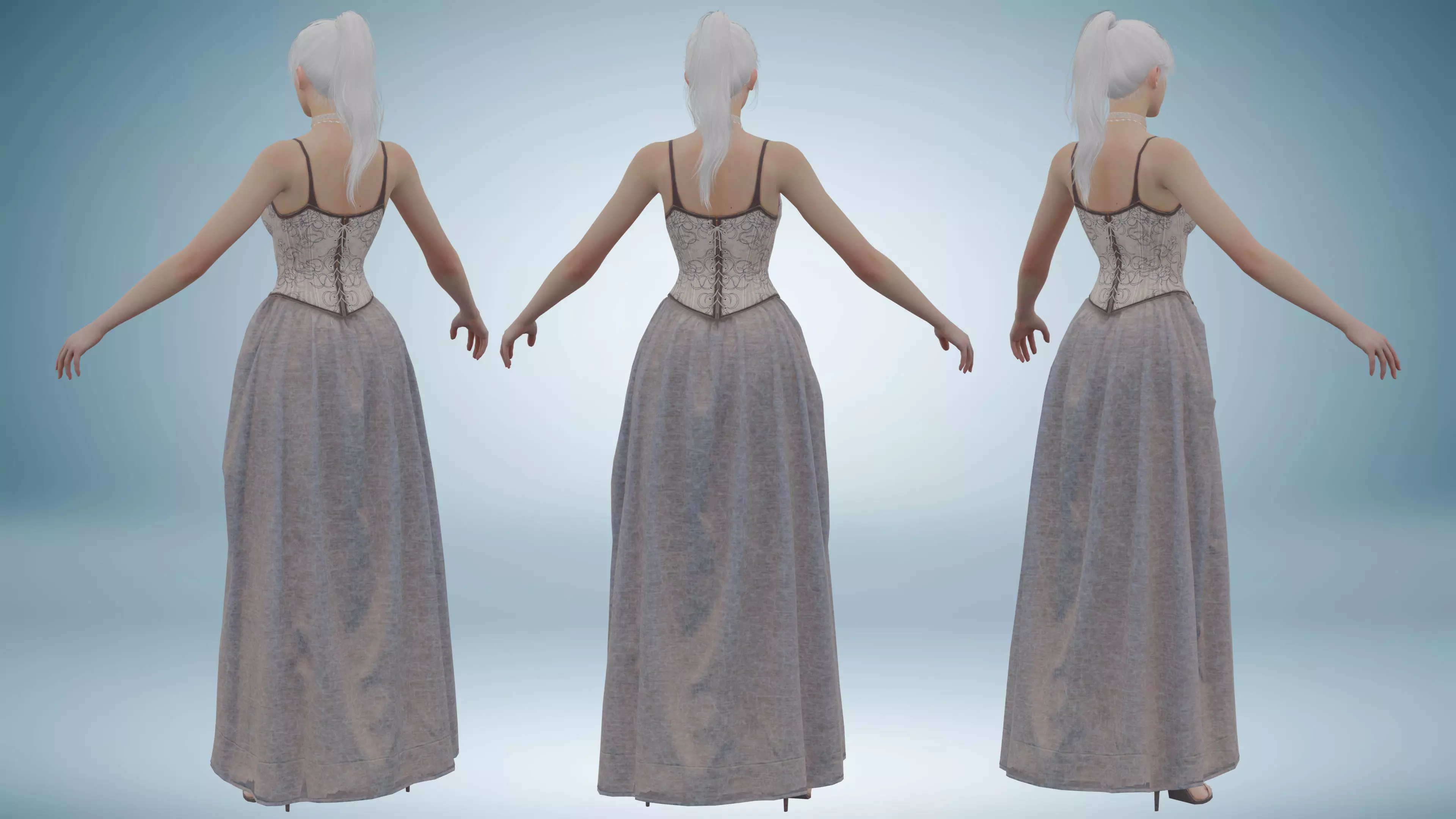 Realistic Medieval Goth Female Character Low-poly 3D model_3