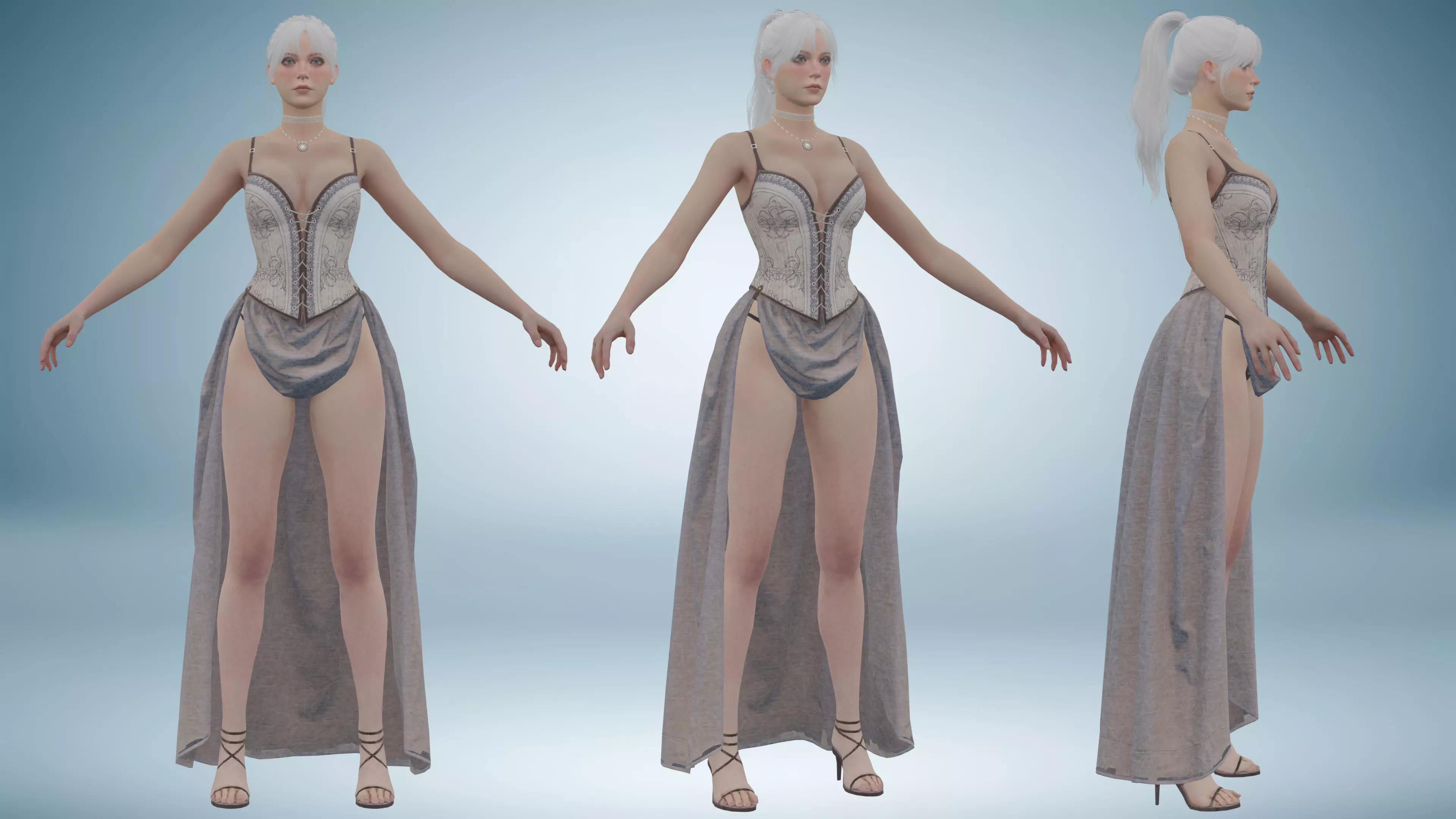 Realistic Medieval Goth Female Character Low-poly 3D model_1