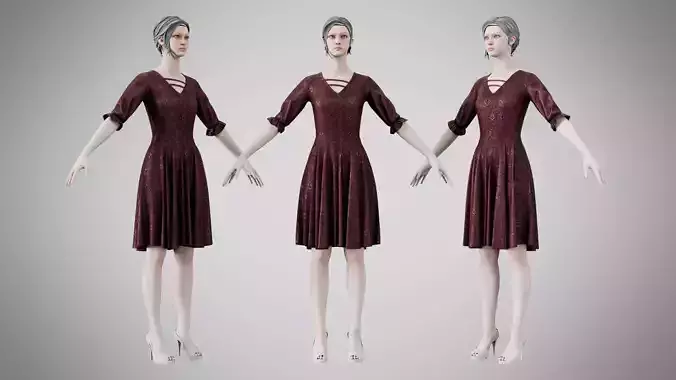 Dress 06 Crimson Velvet With Design