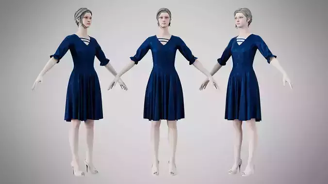 Dress 06 Indigo Velvet With Design