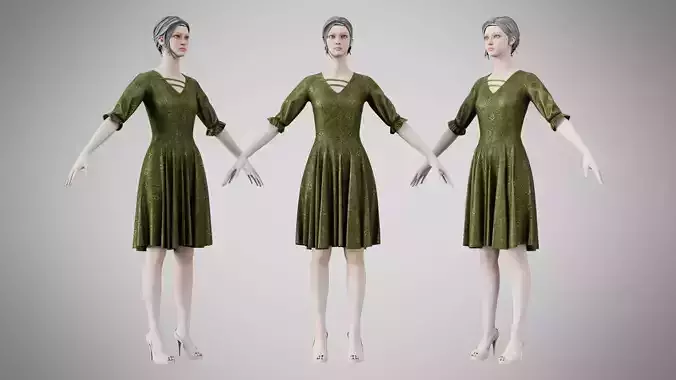 Dress 06 Olive Velvet With Design