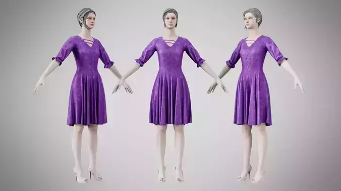 Dress 06 Royal Velvet Purple With Design