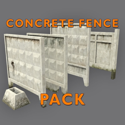 Low-poly Concrete Fence Pack Low-poly 3D model