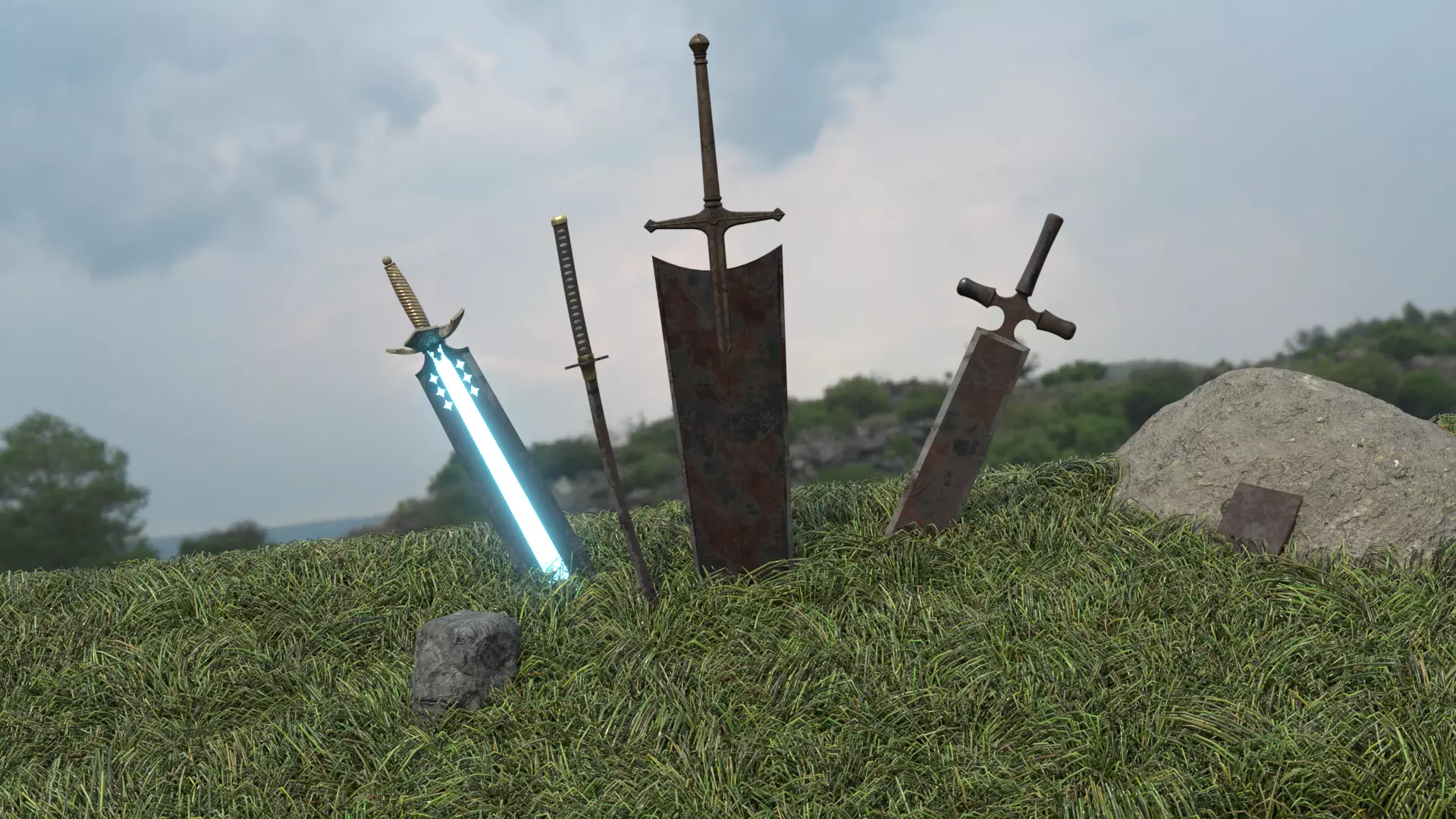 Asta Swords and Book Low-poly 3D model_0