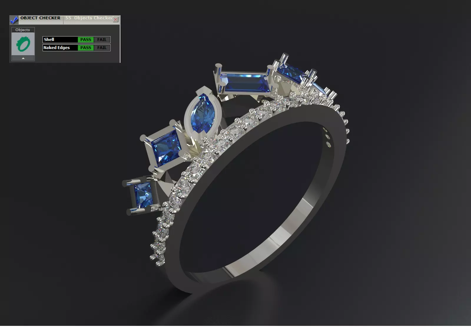 Diamond and Sapphire Crown Ring model jr00289 3D print model