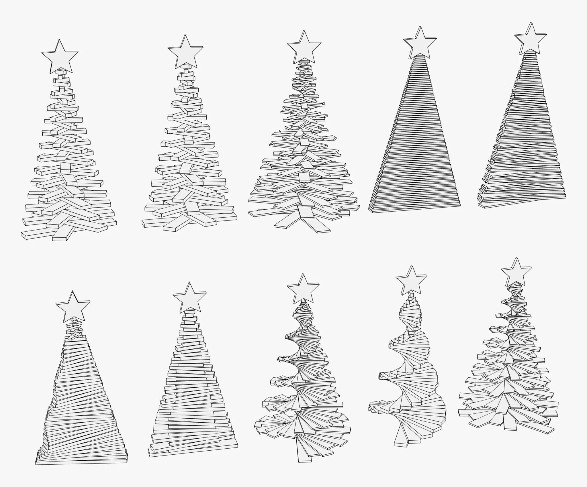 Geometric Christmas Trees Set M1 3D model_7