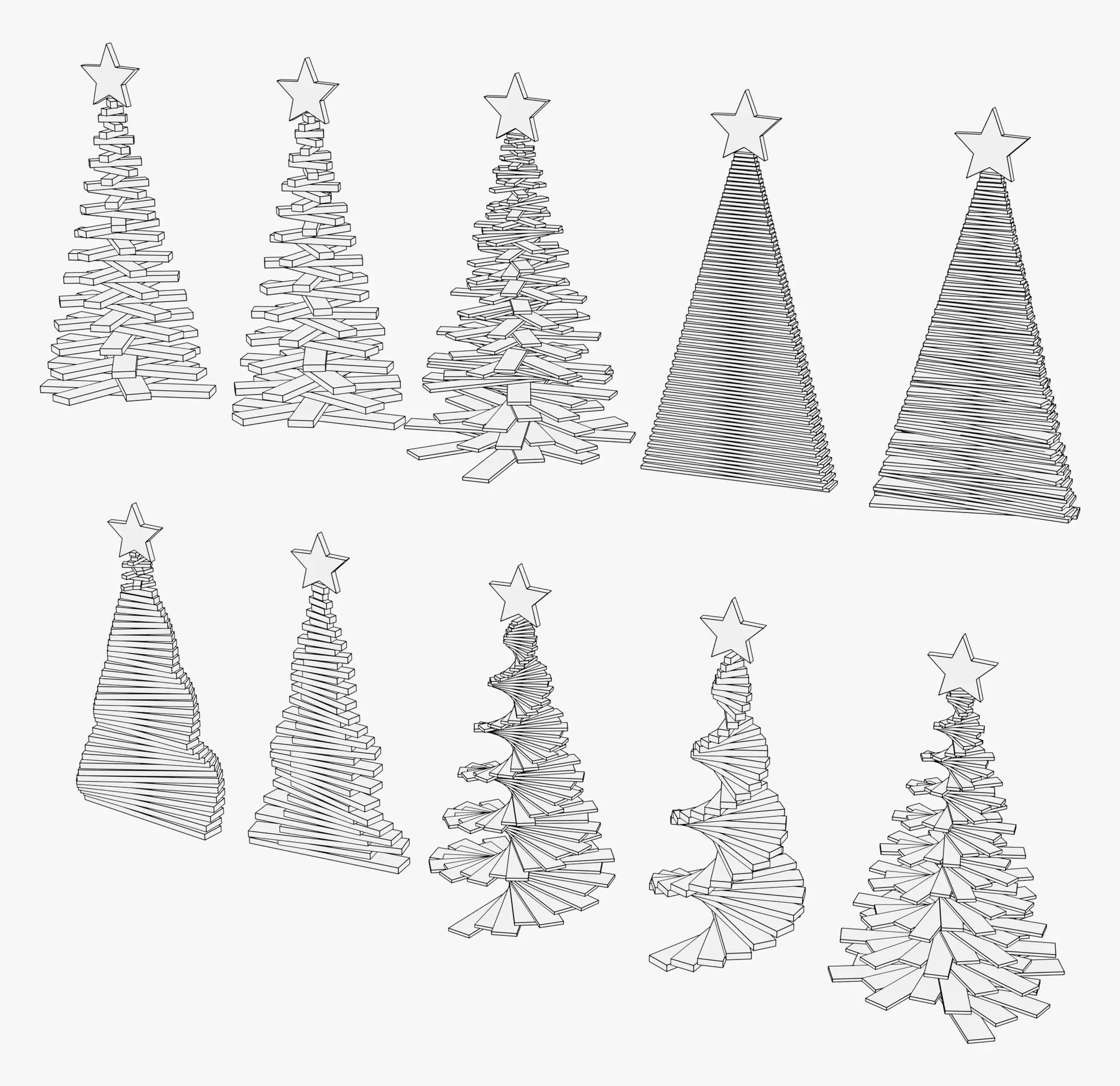 Geometric Christmas Trees Set M1 3D model_9