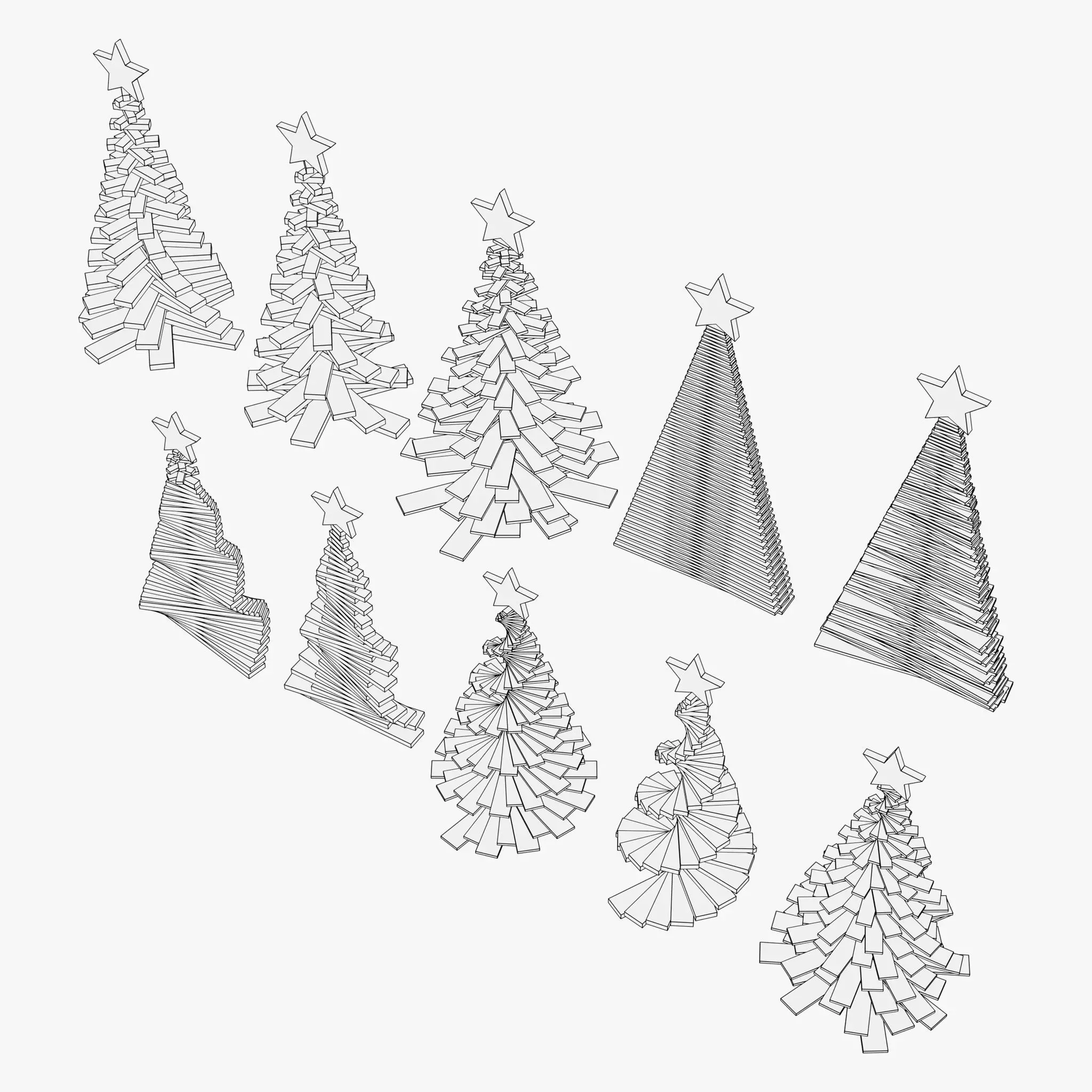 Geometric Christmas Trees Set M1 3D model_10