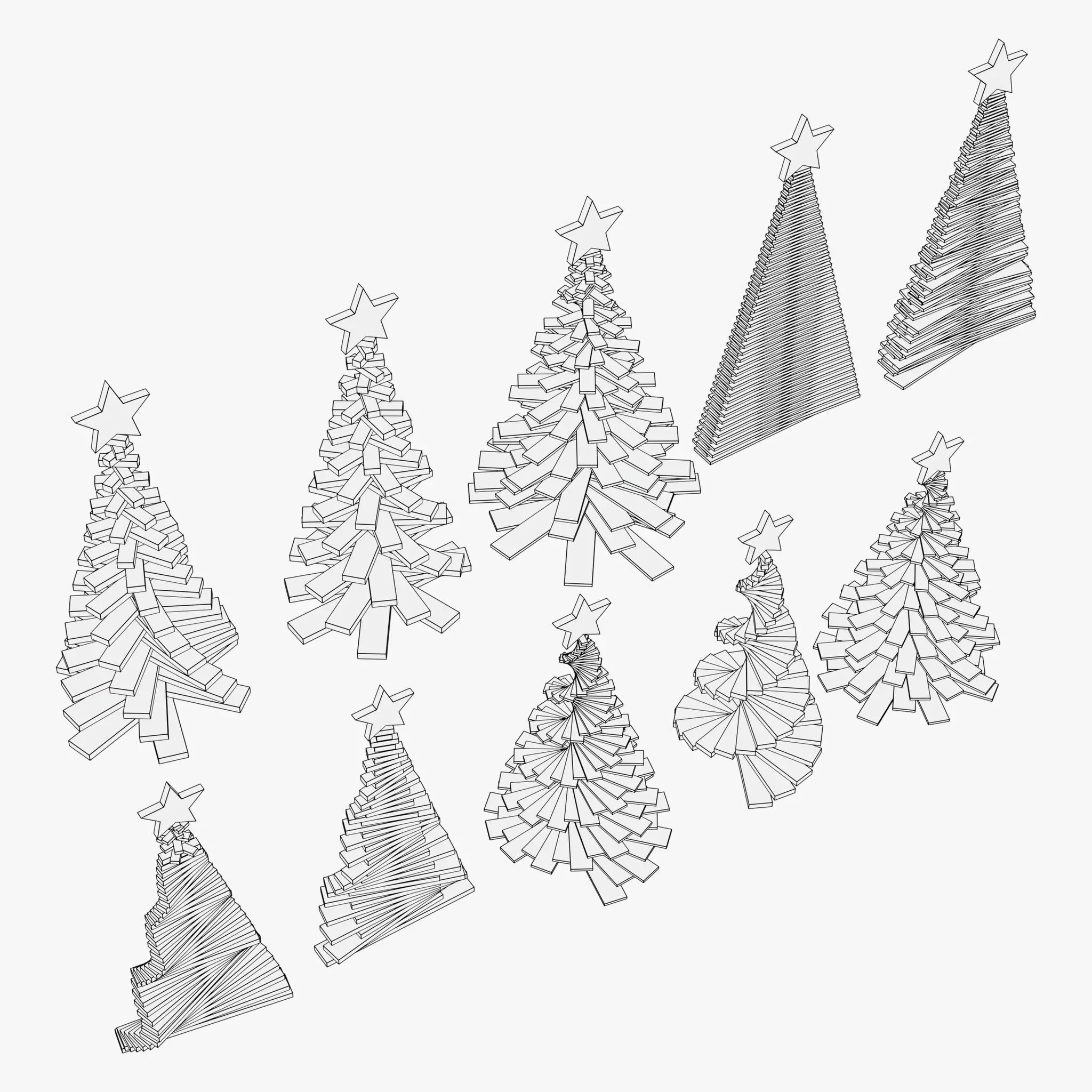 Geometric Christmas Trees Set M1 3D model_11