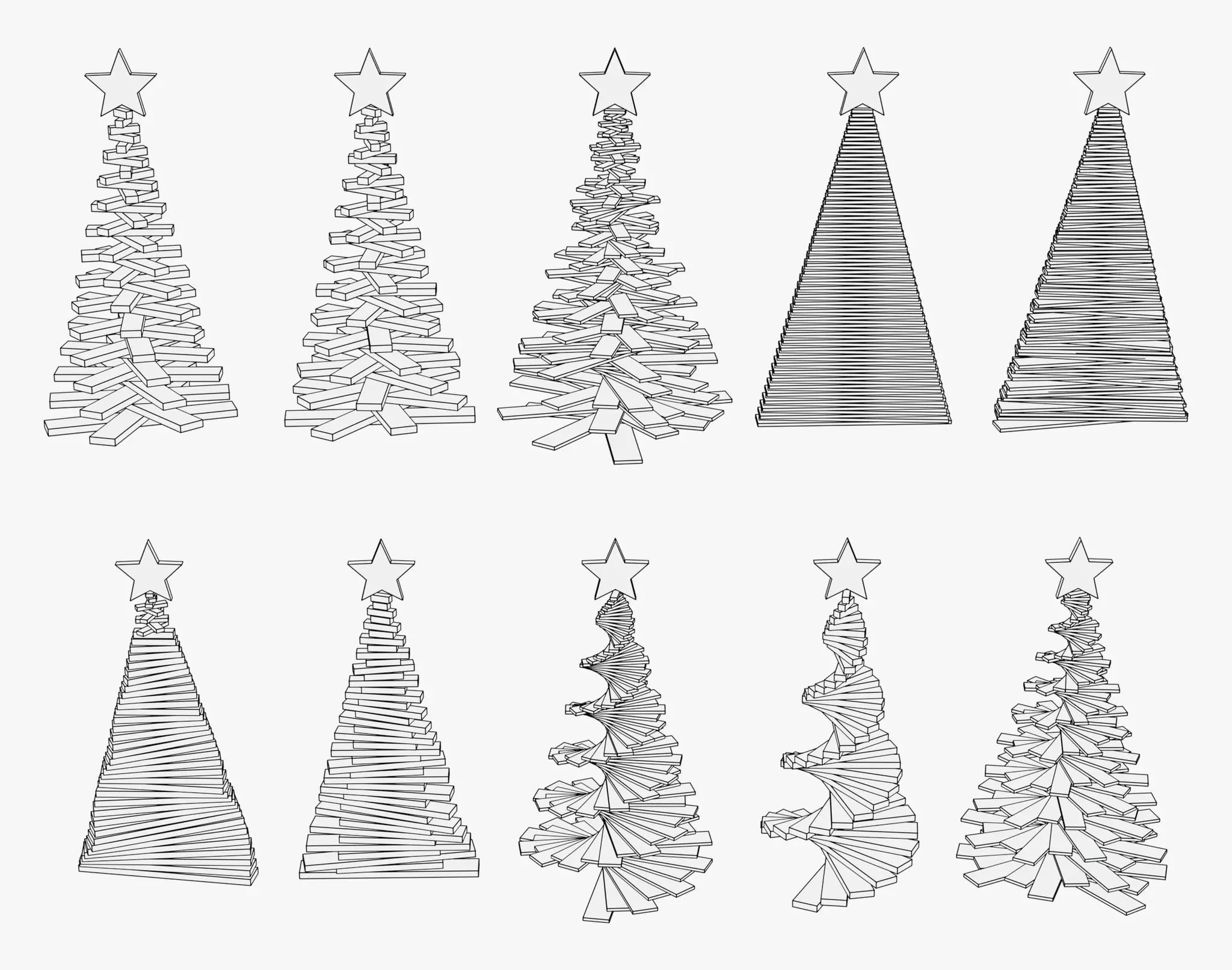 Geometric Christmas Trees Set M1 3D model_8