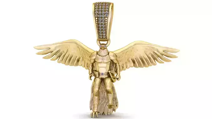 Golden Winged Warrior Pendant 3D Printable Model