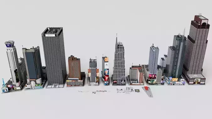 Realistic NYC Times Square 11 Buildings Collection Pack