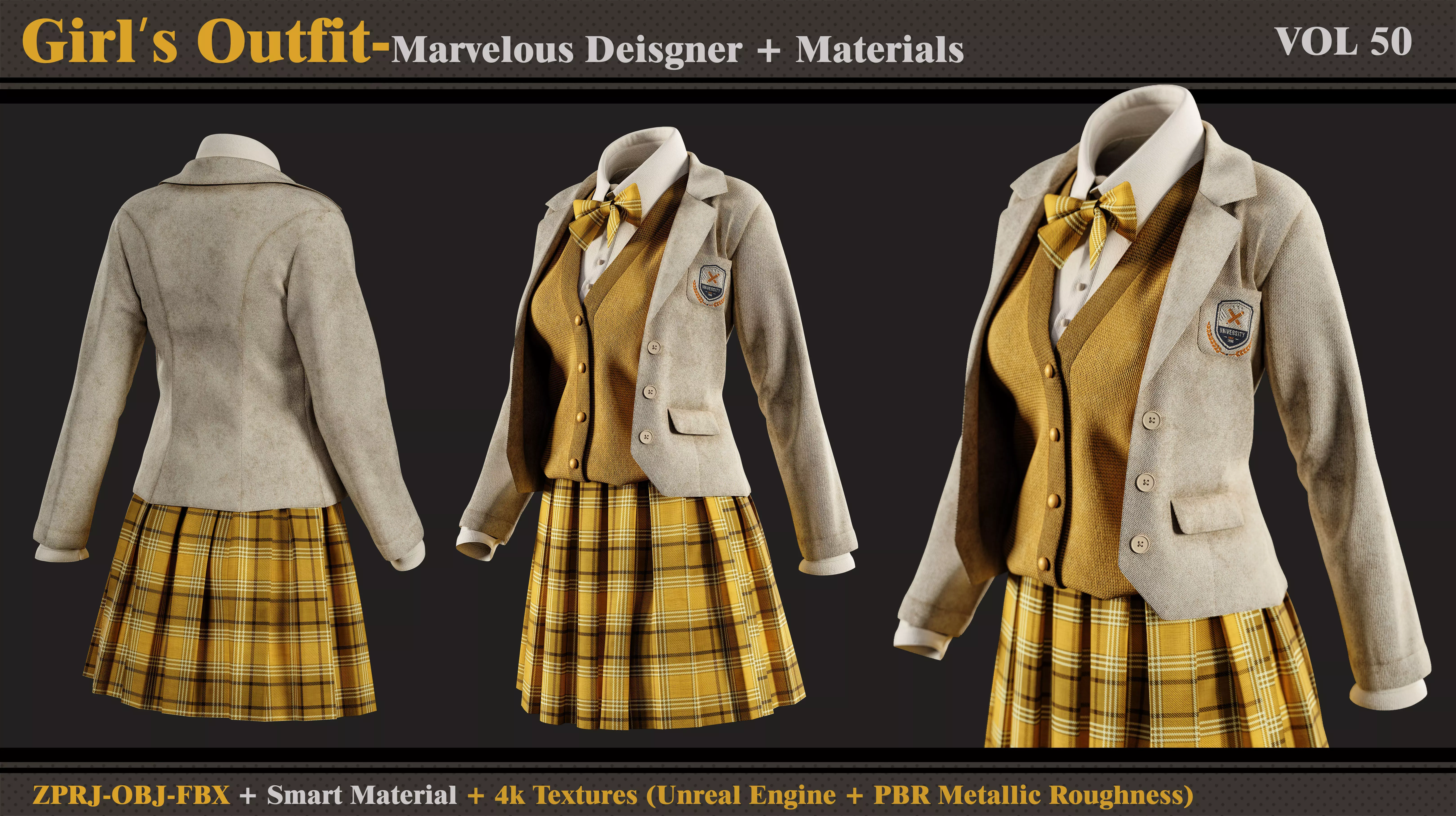 Girls Outfit- MD-Clo3d-Smart Material-4K Textures-OBJ-FBX 3D model