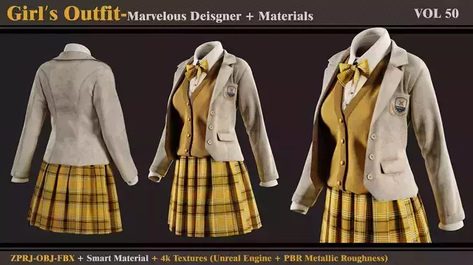 Girls Outfit- MD-Clo3d-Smart Material-4K Textures-OBJ-FBX
