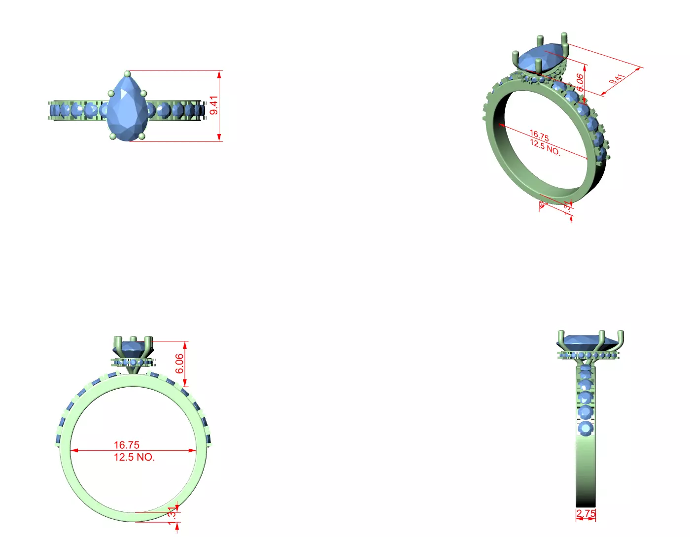 Pear Diamond Solitaire Ring 3D print model_7