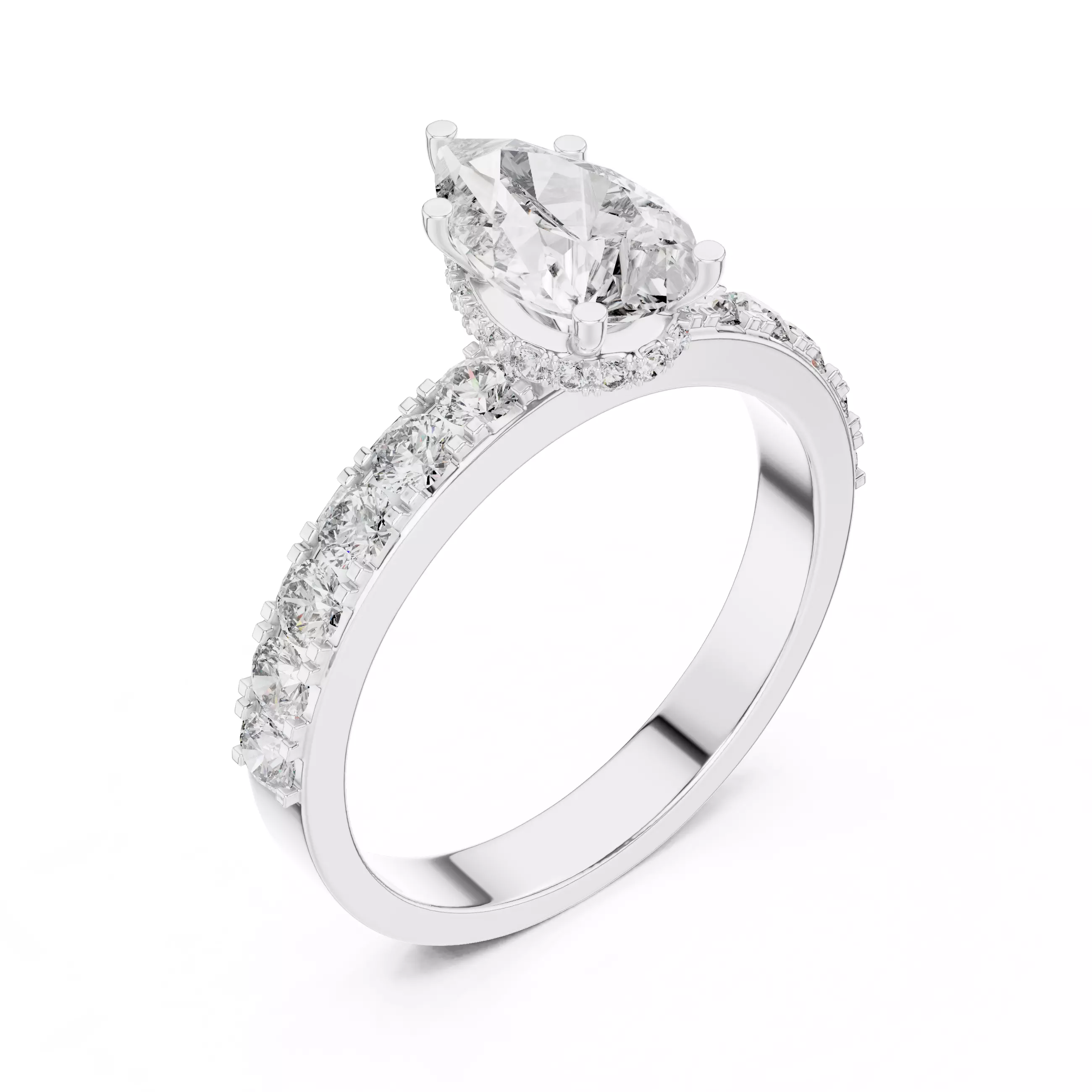 Pear Diamond Solitaire Ring 3D print model_4