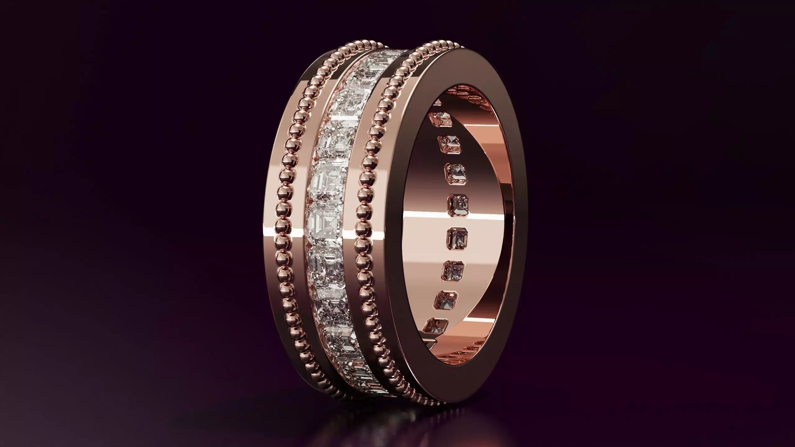 Channel Set Emerald Square eternity ring w bead N03 295CT EU54 3D print model_2