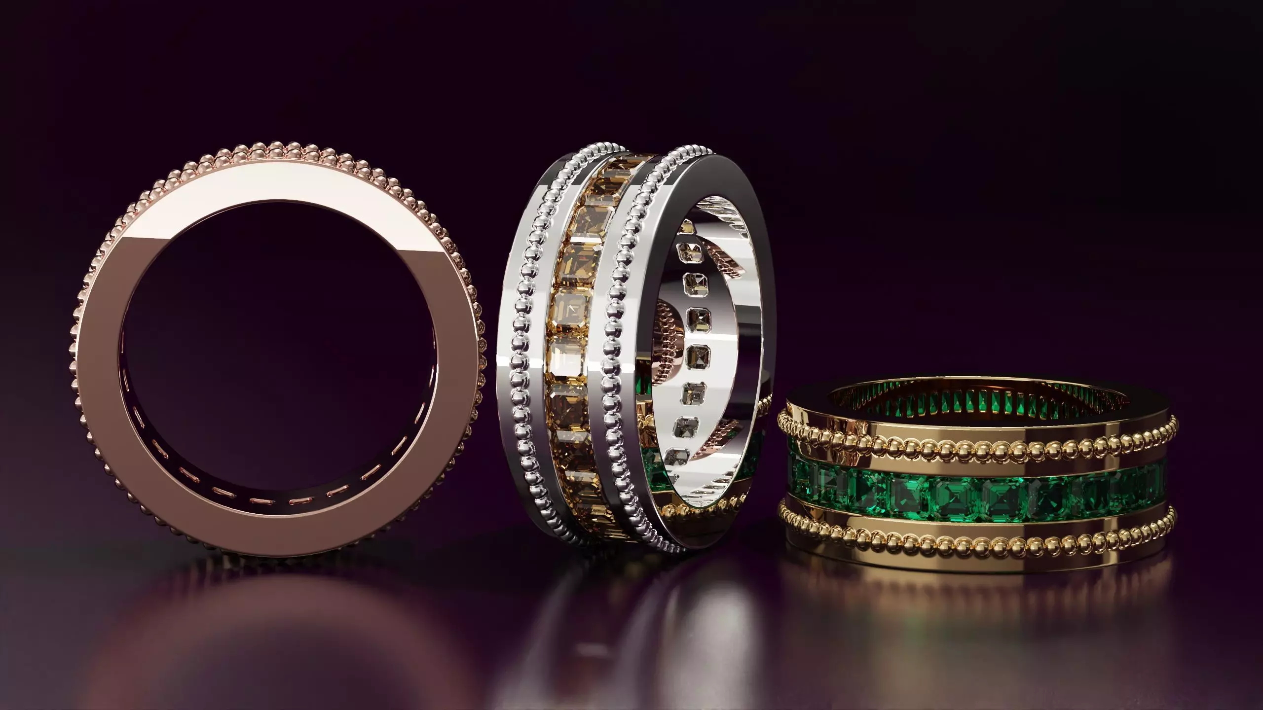 Channel Set Emerald Square eternity ring w bead N03 295CT EU54 3D print model_3