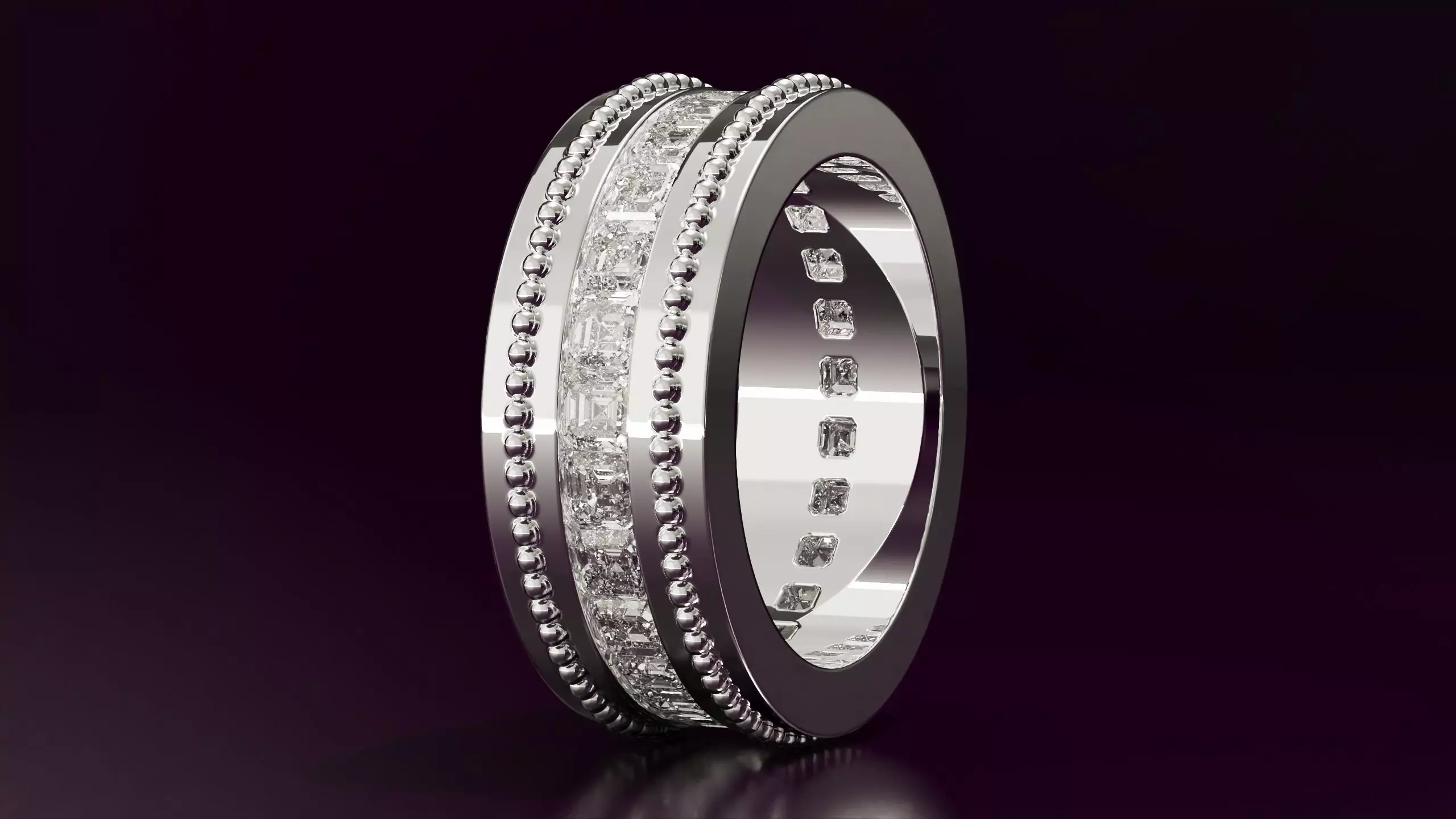 Channel Set Emerald Square eternity ring w bead N03 295CT EU54 3D print model_1