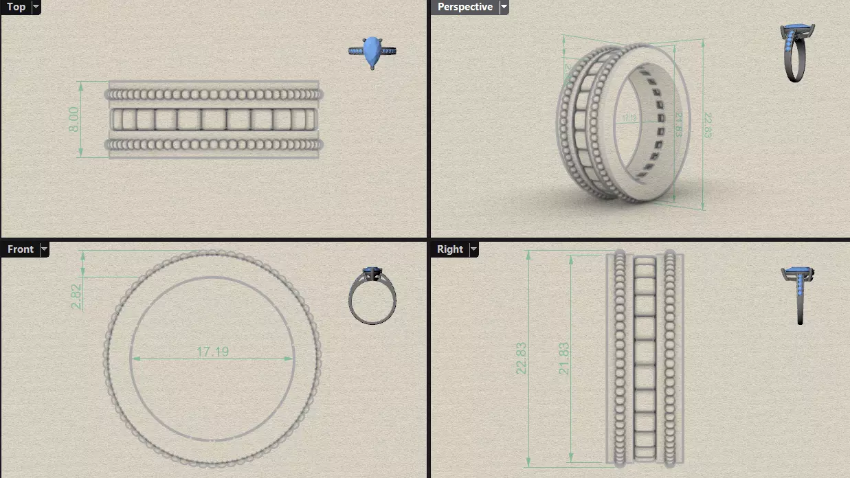 Channel Set Emerald Square eternity ring w bead N03 295CT EU54 3D print model_10