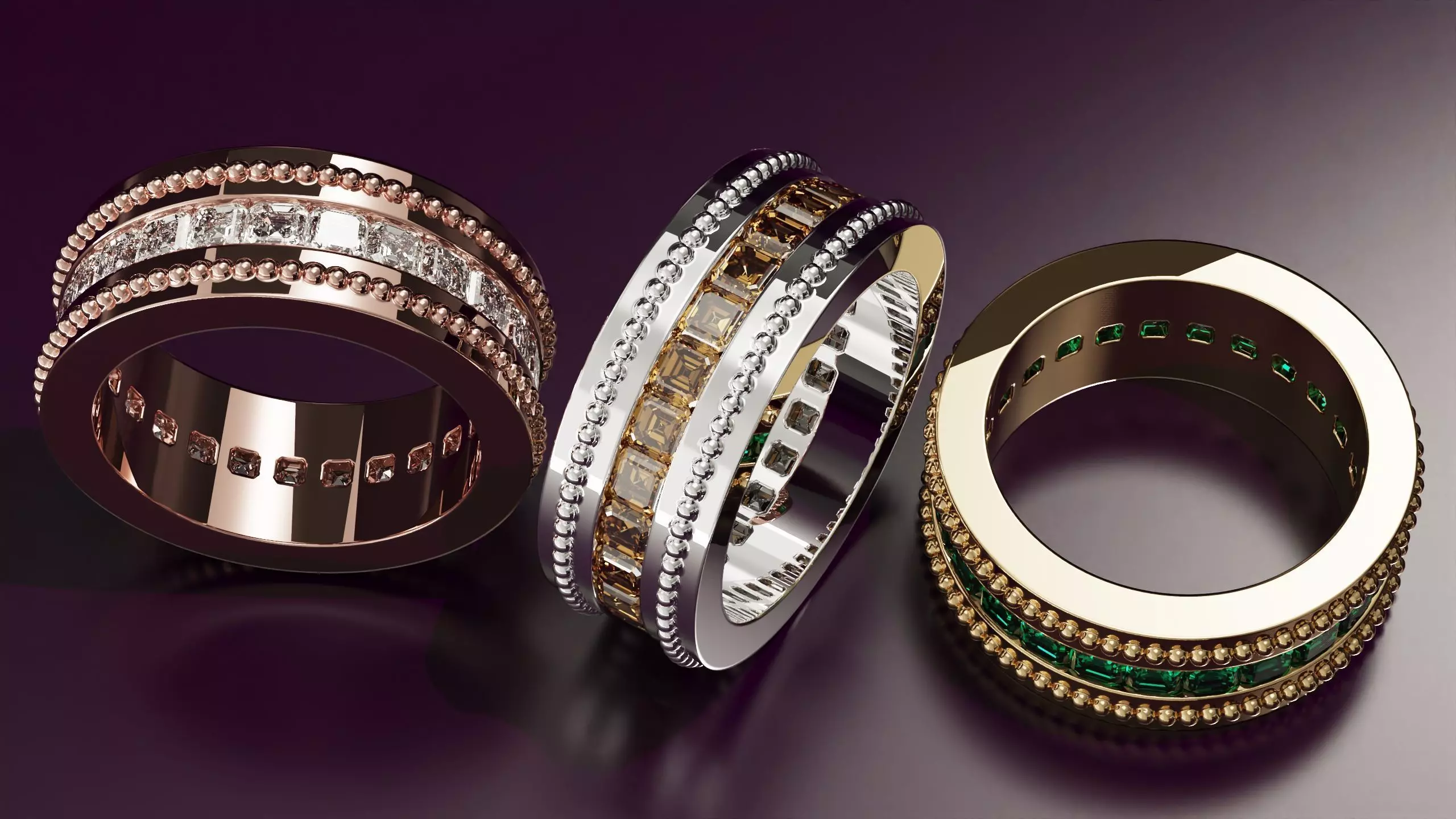 Channel Set Emerald Square eternity ring w bead N03 295CT EU54 3D print model_4