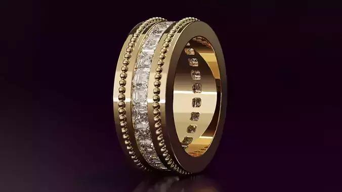 Channel Set Emerald Square eternity ring w bead N03 295CT EU54 3D print model