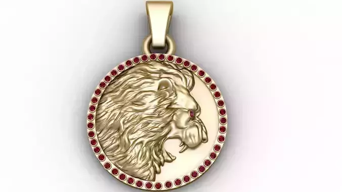  Golden Lion Head Pendant 3D Printable Model