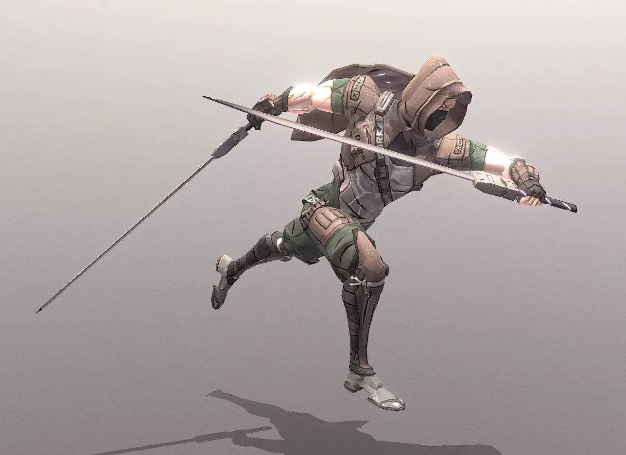 Scifi Warrior Double Sword Running fbx png 3D model_1