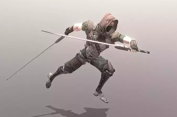 Scifi Warrior Double Sword Running fbx png 3D model