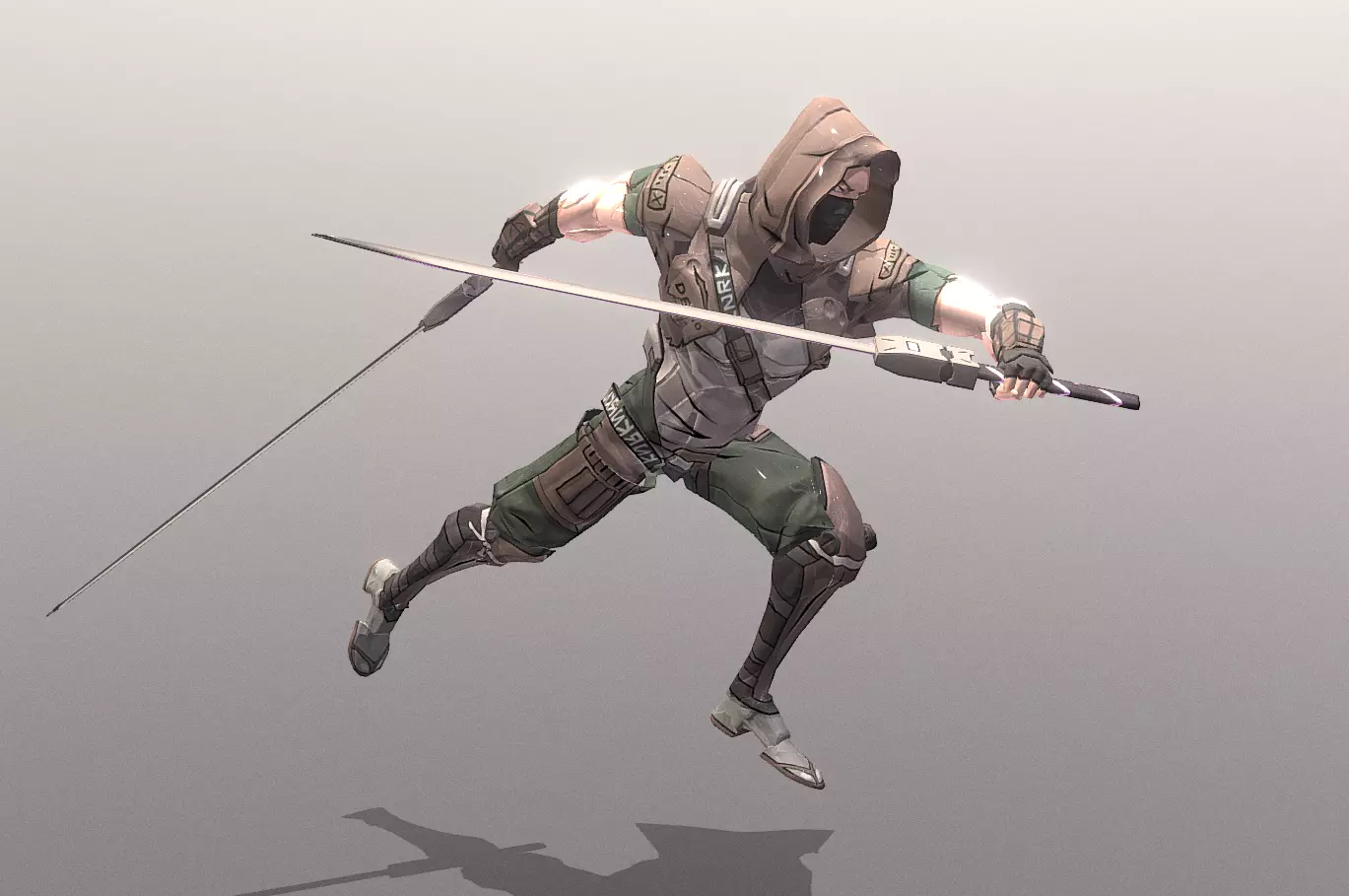 Scifi Warrior Double Sword Running fbx png 3D model_0