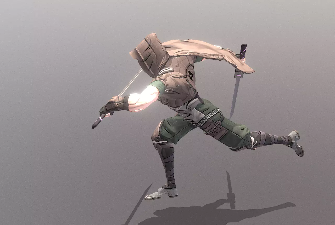 Scifi Warrior Double Sword Running fbx png 3D model_2