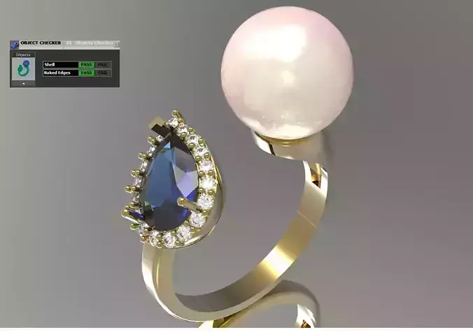 Spiral Pearl and Sapphire Bypass Ring model pr0075