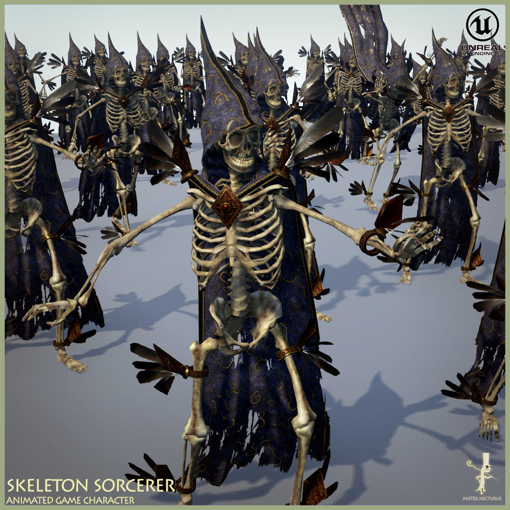 Skeleton Sorcerer Low-poly 3D model_5