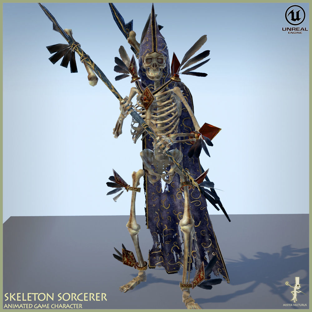 Skeleton Sorcerer Low-poly 3D model_2