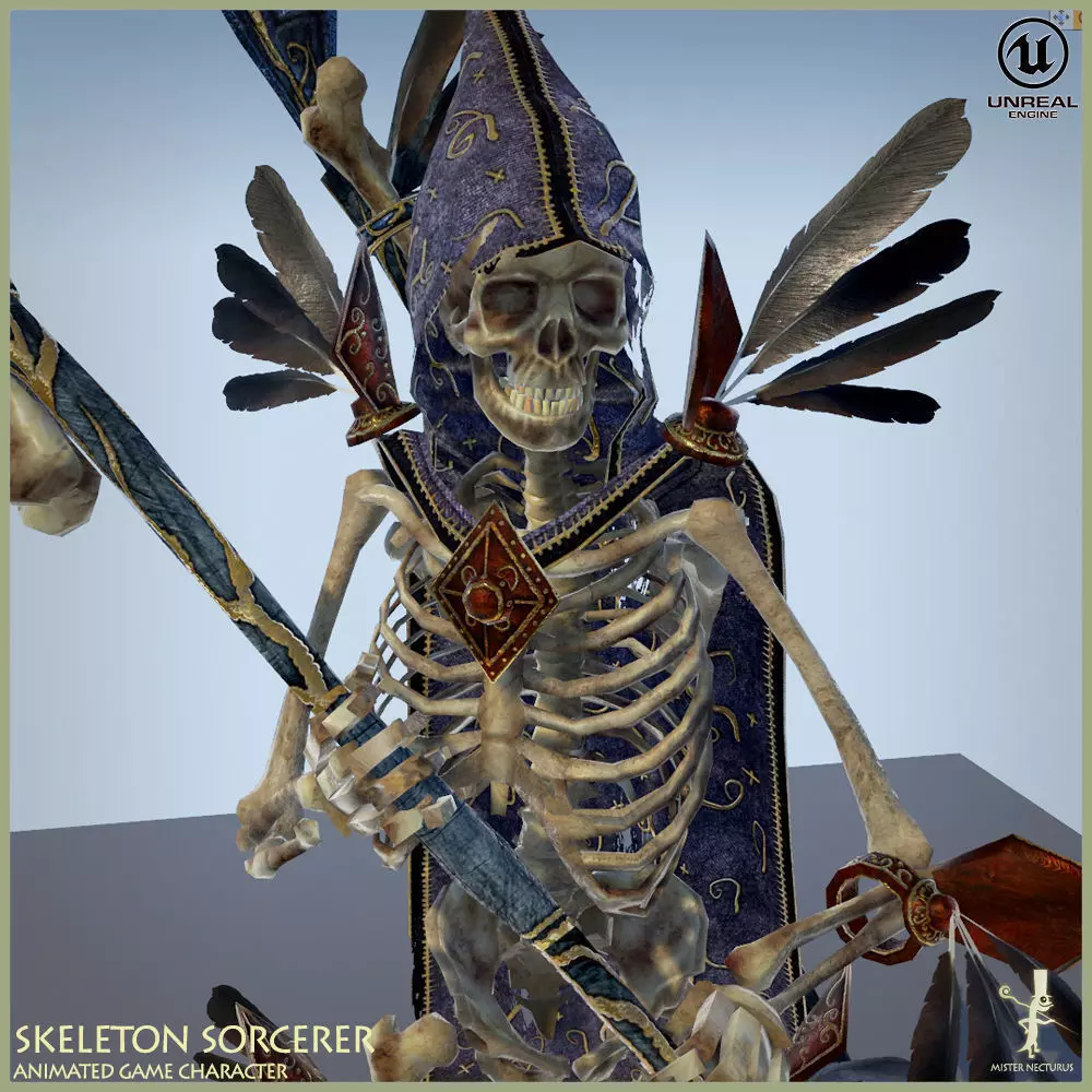 Skeleton Sorcerer Low-poly 3D model_0