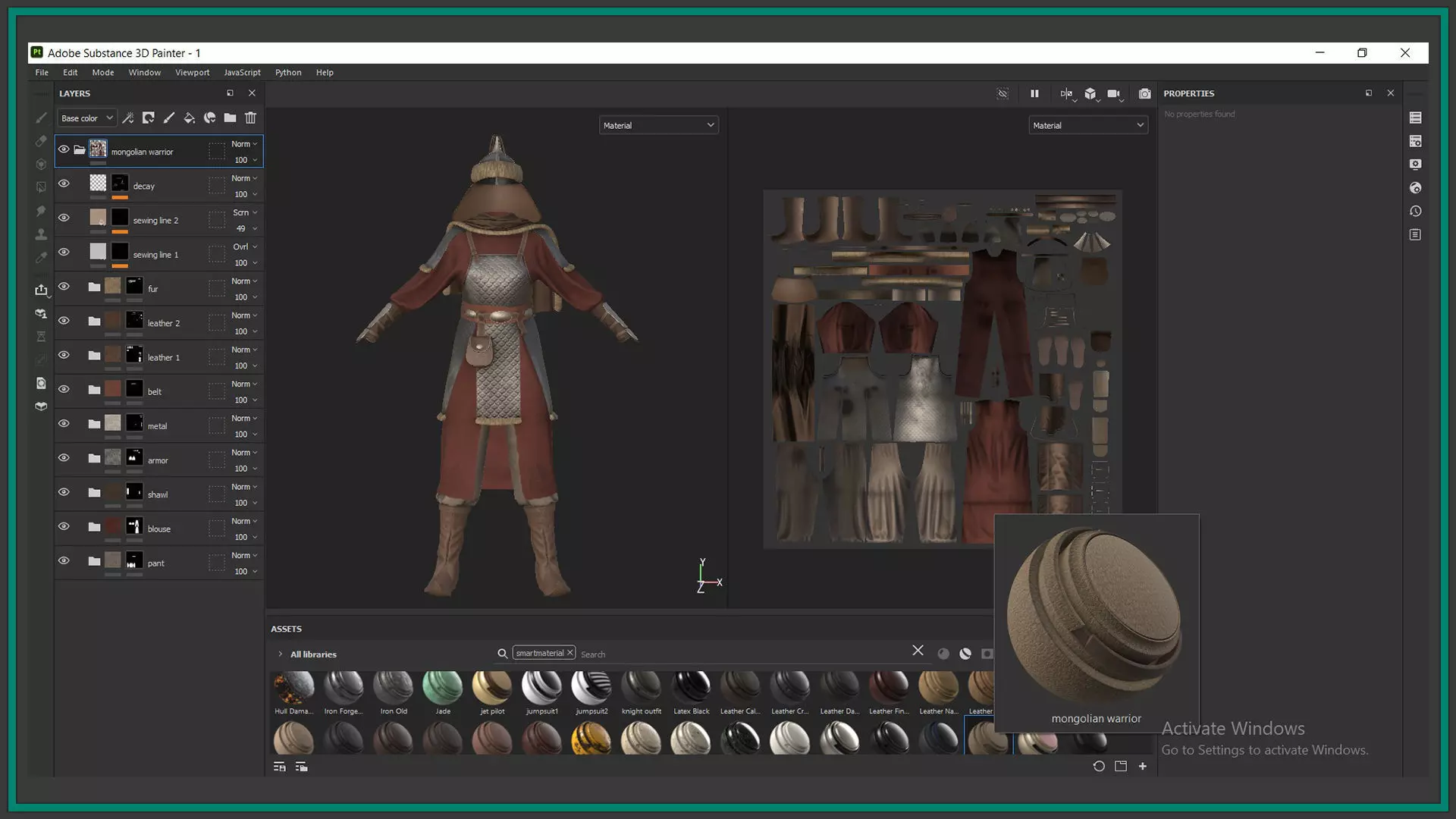 female Mongol warrior outfit with texture and smart material 3D model_5