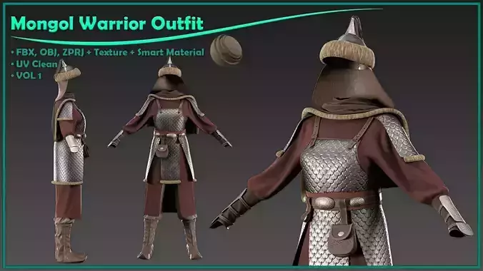 female Mongol warrior outfit with texture and smart material 3D model female Mongol warrior outfit with texture and smart material 3D model