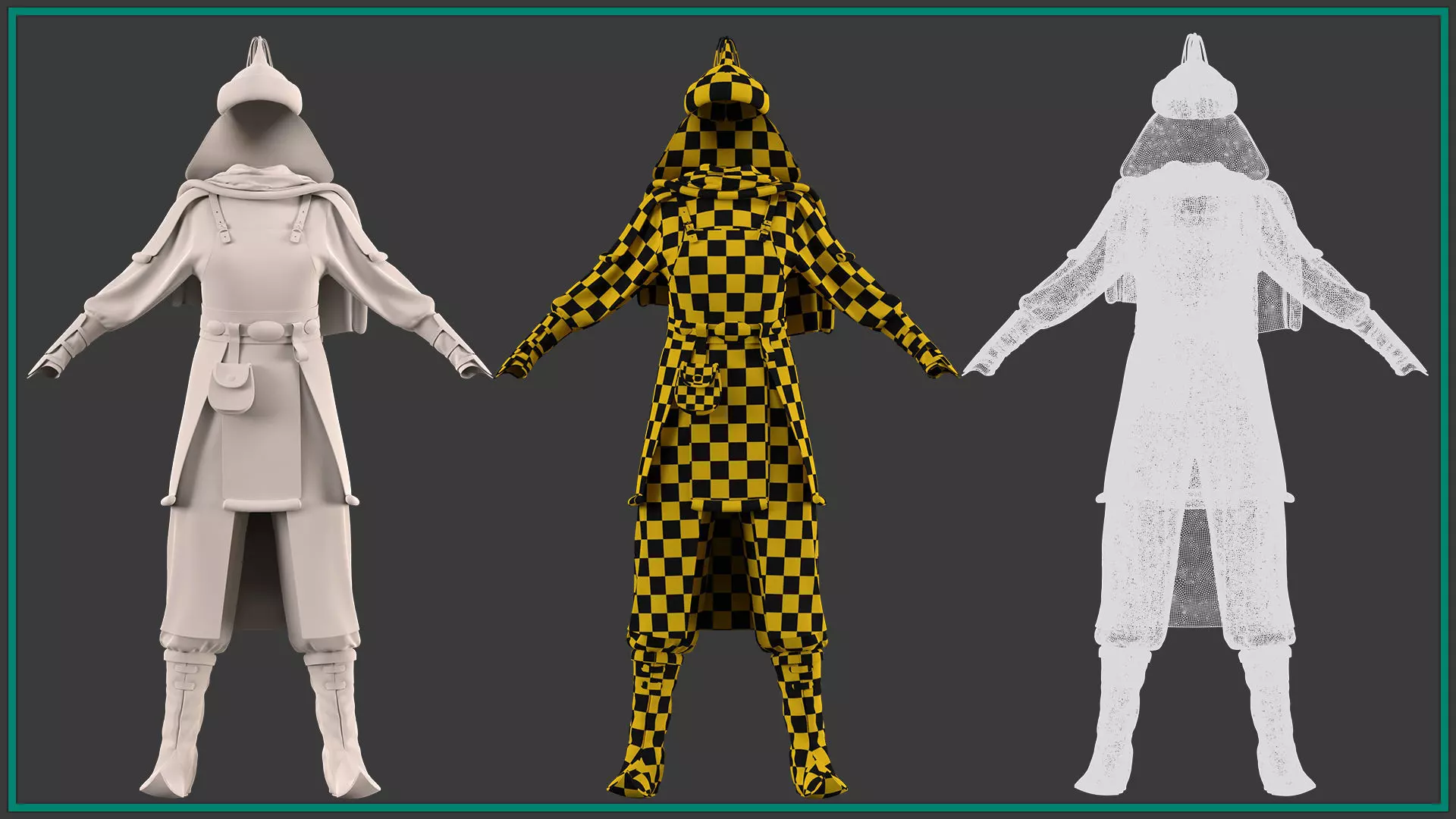 female Mongol warrior outfit with texture and smart material 3D model_4