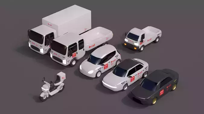 7 stylized delivery vehicle 3d models pack
